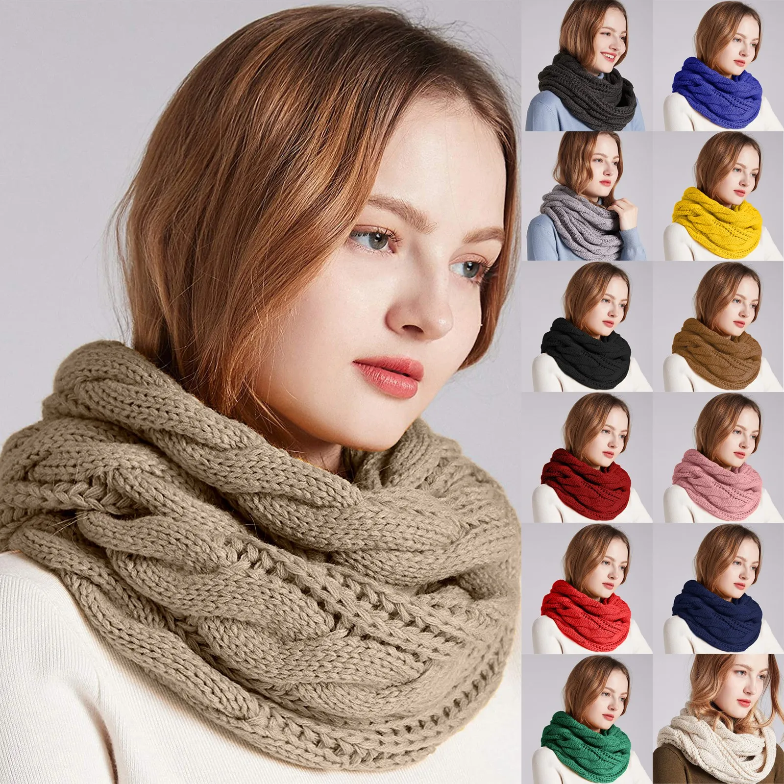 Модный трикотажный снуд зимний теплый шарф кашемировый женский бесконечность