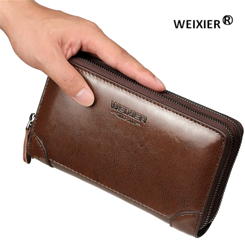 WEIXIER кожа Для мужчин клатч браслет кошелек кожаный сумка бумажник длинный с
