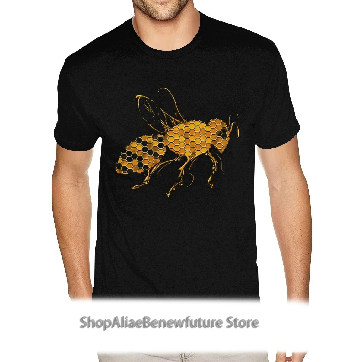 

80s Honey Bee Photo T Shirts Short Sleeve Cotton Male XXXL Black T-shirt