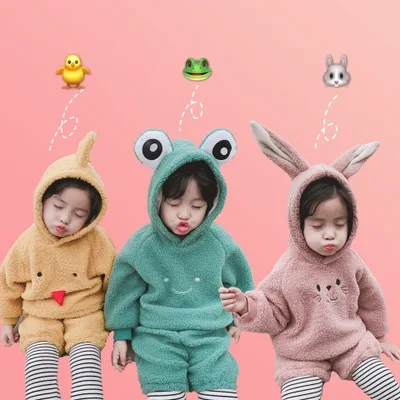 

2-7 years old baby clothing thickening children's suit boys and girls baby sweater cute candy cartoon cute rabbit children suit