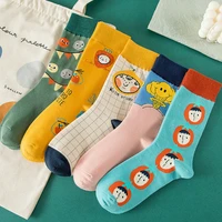 creative cartoon women socks autumn japanese trend ladies tube socks breathable jacquard long socks cotton couple socks
