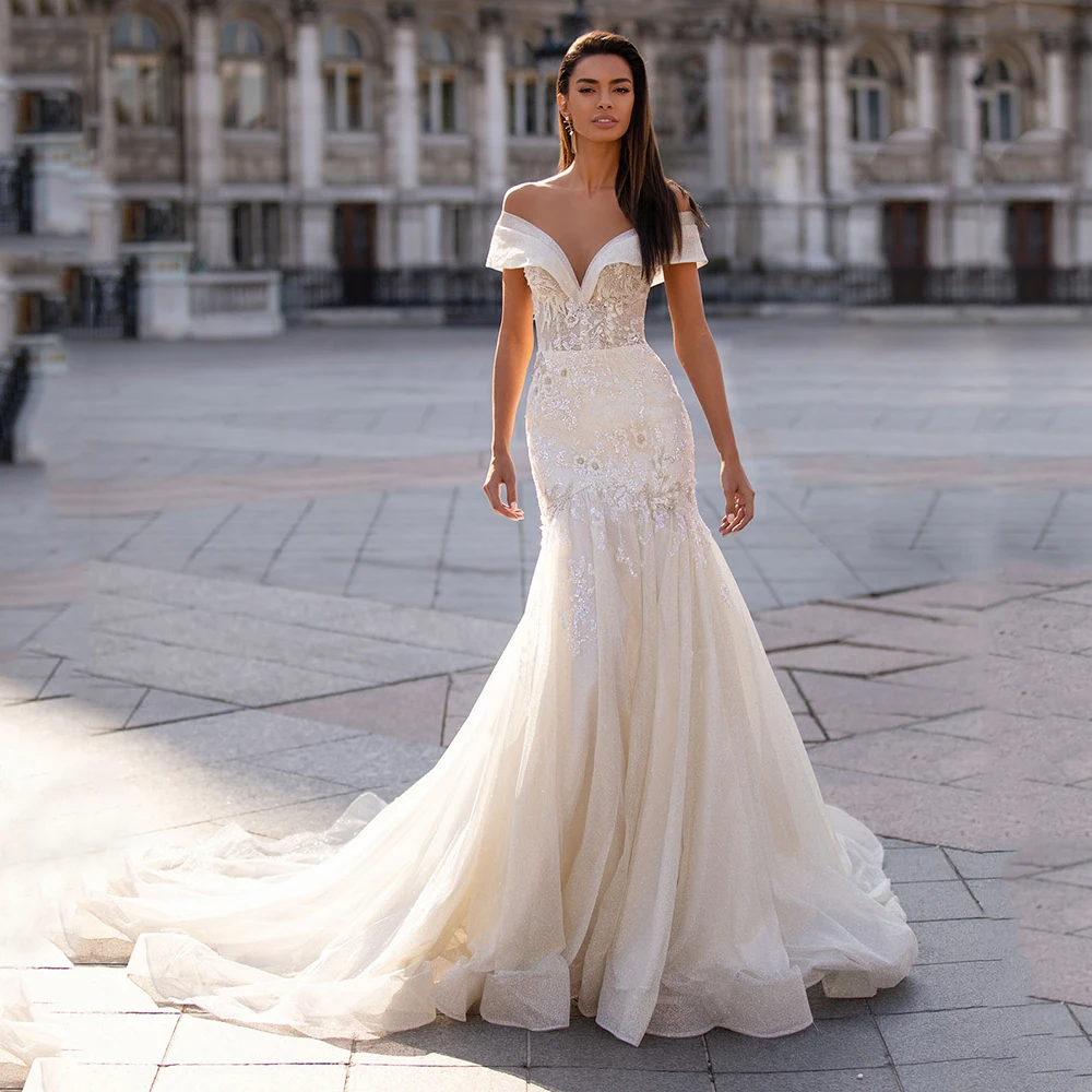

Bridal Dress Mermaid Scoop Off Shoulder Sleeveless Elegant Beach Party Series Weding Gown Applique Vestido De Fiesta Boda