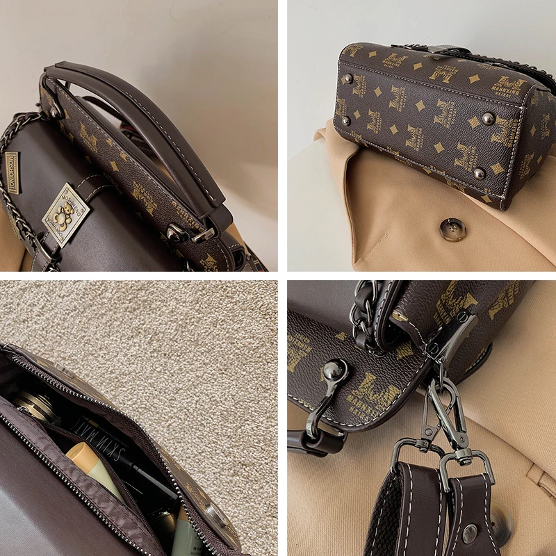 

Women's 2021 New Luxury Classic Fashion Shoulder Tote Bags PU Print Badge Temperament Handbags Lock Wallet Phone Top-Handle Bag