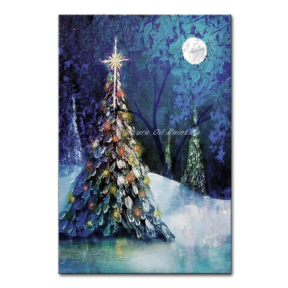 

Mintura Handpainted Christmas Tree Oil Paintings On Canvas Modern Abstract Wall Art Wall Picture For Living Room Home Decoration