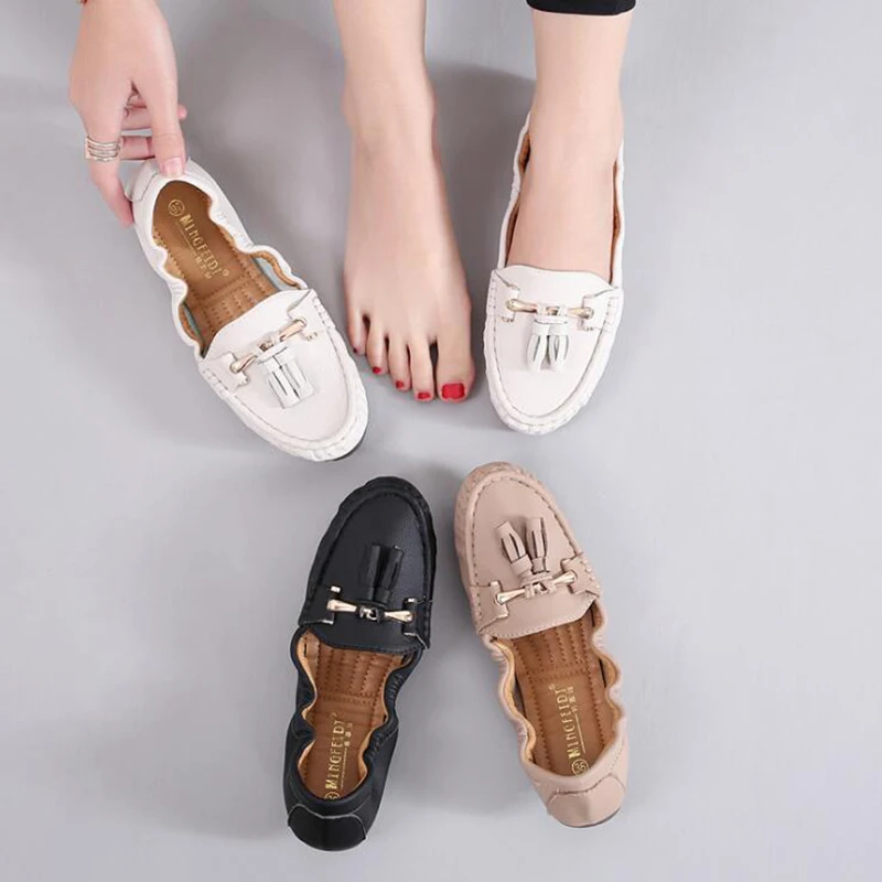 Женская обувь коллекция 2019 года лоферы с закрытым носком бахромой мягкая на