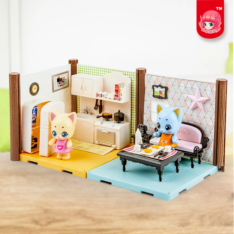 Кошка комната Китти настоящая сцена игрушка милый домик спальня кухня