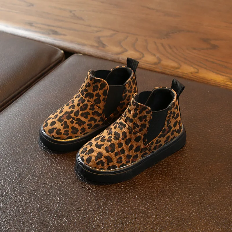 

Winter Kids Snow Boots Fashion Leopard Print Big Girl Shoes Non-slip Children Boys Student Ankle Boots Size 21-30 SWK001