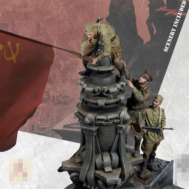 3 шт. неокрашенные советские солдаты со сценой фигурка из смолы масштаб 1/35 набор