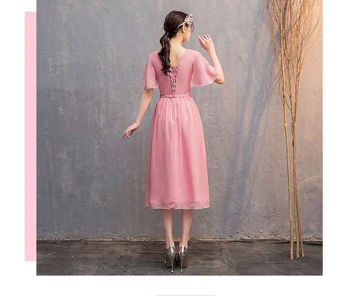 Свадебное платье для гостей длиной до середины икры Простое розовое подружки