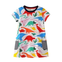jumping meters summer cotton baby girls dresses with dinosaurs print pockets childrens party dress hot costume