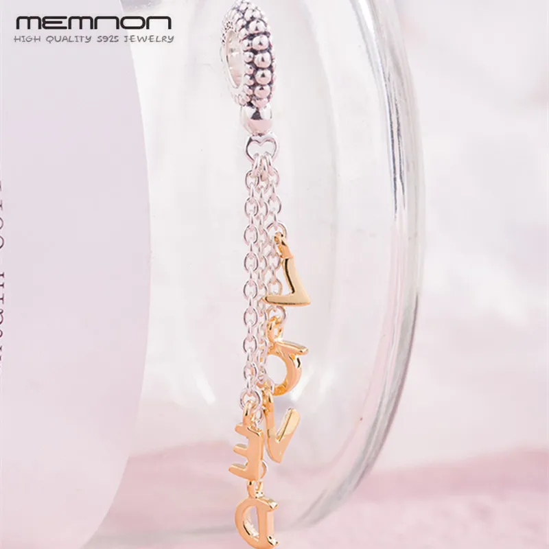 Valentine's Day Shine Loved Script Hanging charms 925 sterling silver heart charm fit bead Bracelets DIY Jewelry For women | Украшения
