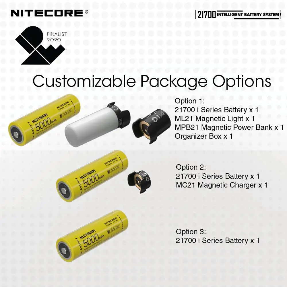 NITECORE 3 в 1 21700 интеллектуальная аккумуляторная система NL2150HPi 5000 мАч перезаряжаемая батарея + MPB21 Внешний