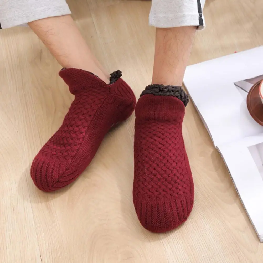 

1 Pair High Quality Plush Padded Floor Slipper Socks Solid Color Winter Slipper Sock Non-allergenic for Winter