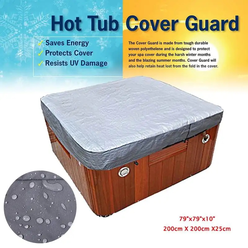 

Universal Hot Tub Spa Cover All-Weather Spa Cover Cap Guard Waterproof Silver Jacket Bag Protector 200X200X25cm Protect Large