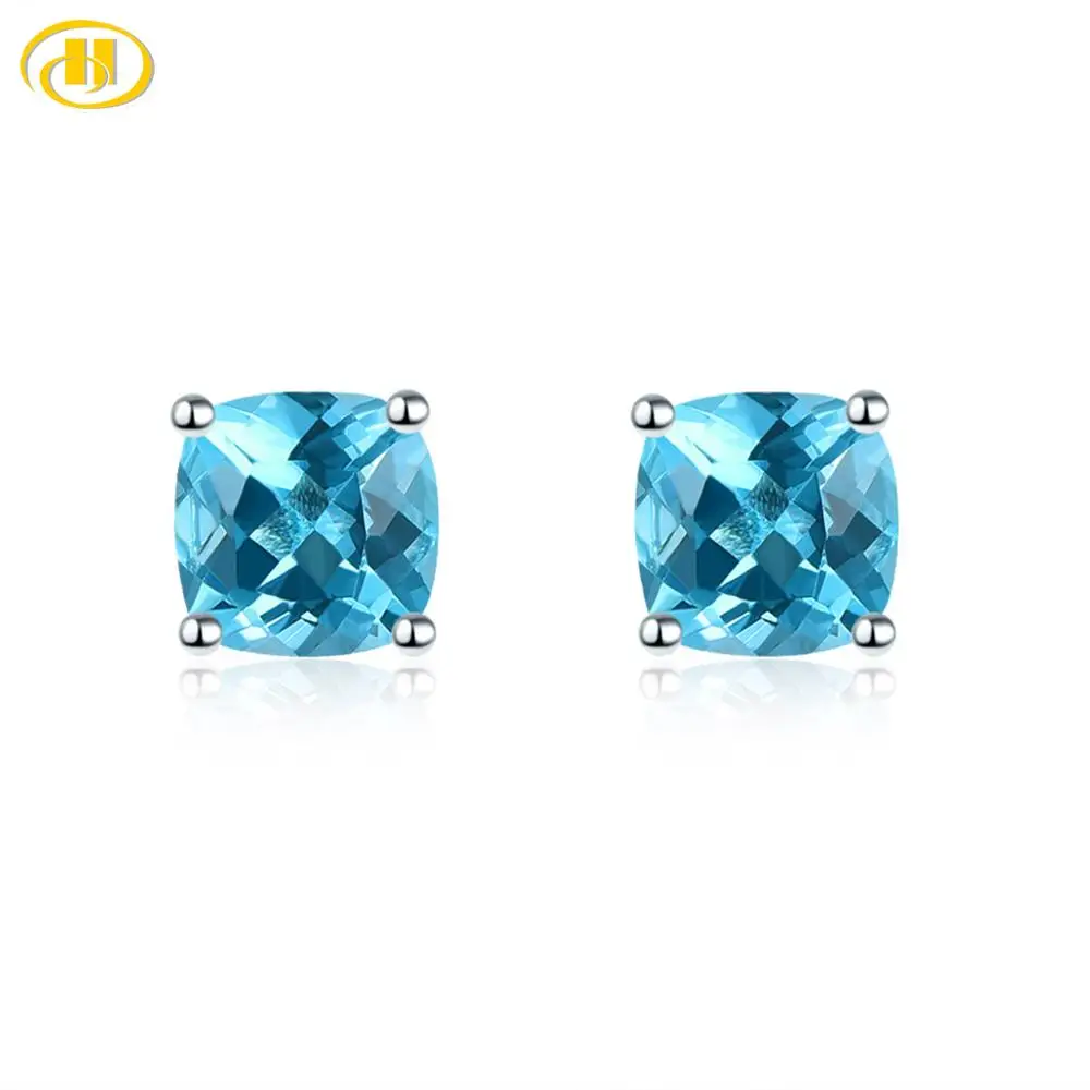 Серьги Hutang из серебра 925 пробы с подлинным швейцарским голубым топазом 6 мм и