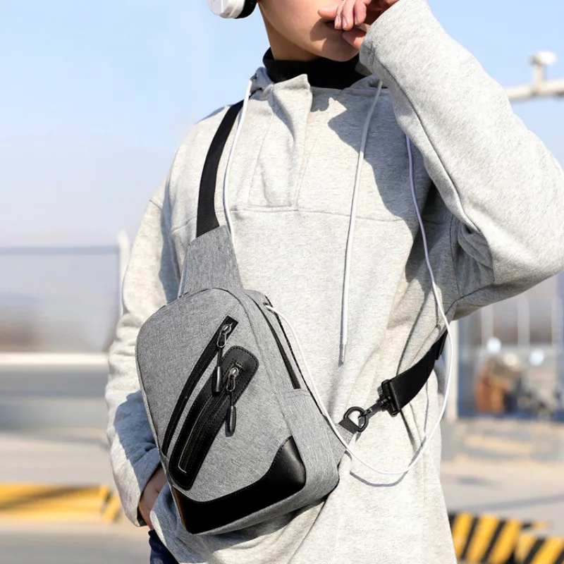 

New Men Solid Shoulder Messenger Chest Bag Large Capacity Multifunctional Small Back pack Fashion Vertical Square Men Bag WYH01