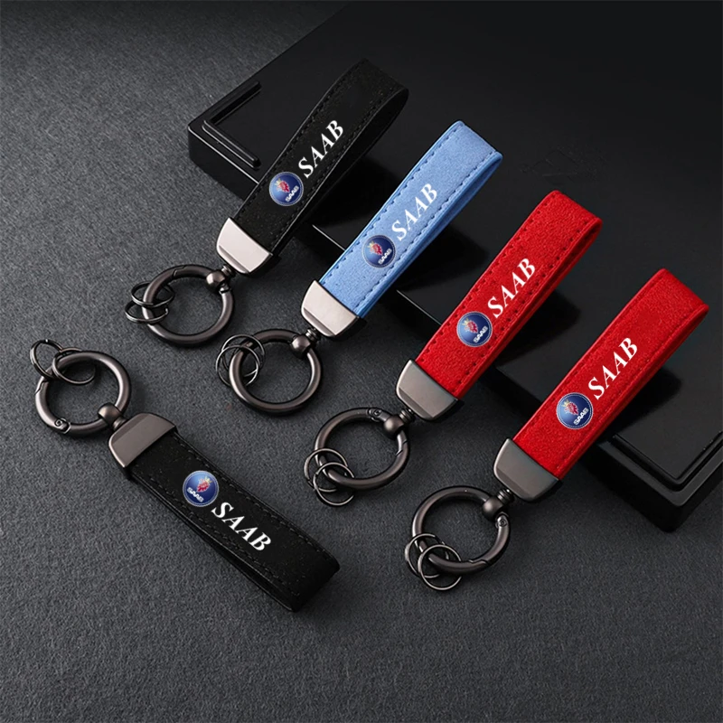 

for SAAB SCANIA 9000 900 428 03-10 9-3 9-5 93 95 Car Key Pendant Split Rings Keychain Leather Keyring Auto Vehicle KeyChain