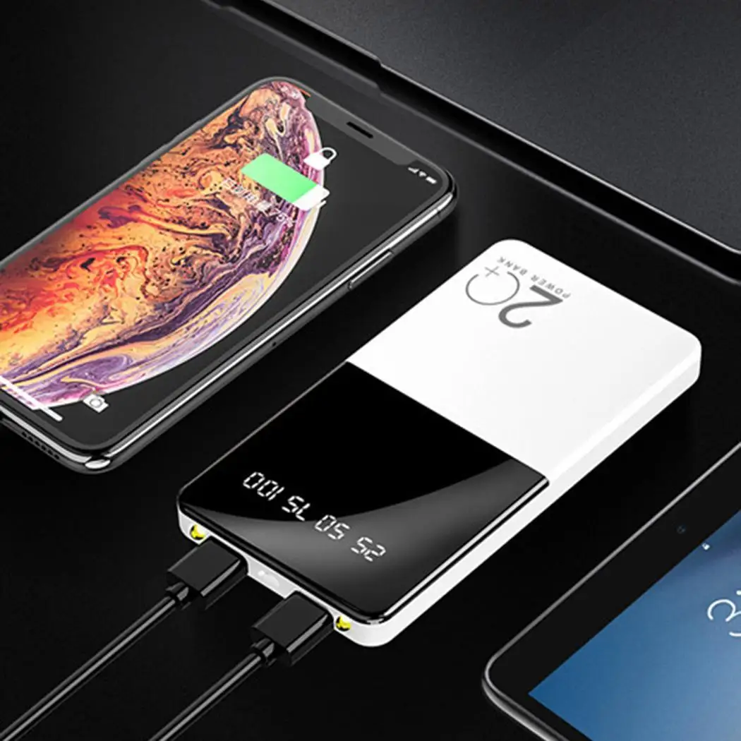 Power Bank 20000mAh портативное зарядное устройство зеркало внешняя Внешняя батарея свет