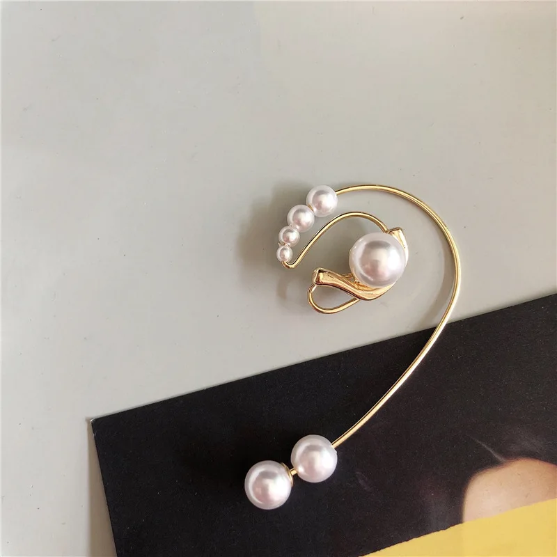 Женские круглые серьги-каффы с имитацией под жемчужные клипсы из металла без