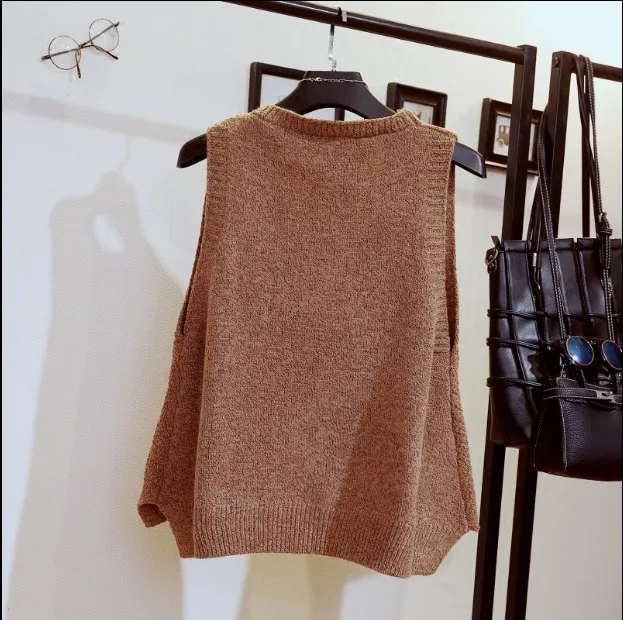 Women Spring Autumn Fashion Sweater Vest Female Casual Sleeveless Knit Pullovers V-Neck Knitted Waistcoat for Office Lady |