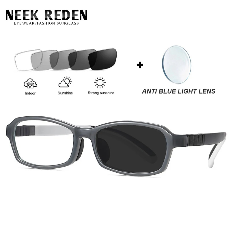 

Kids Photochromic Lens Glasses Fashion Boys Girls Blue Light Blocking Eyewear Square Silicone Separable Transparent Eye Glases