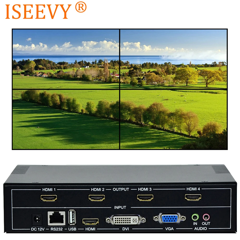 ISEEVY 4 канала видео настенный контроль Лер 2x2 HDMI DVI VGA USB видео процессор с RS232 управление для 4 ТВ Сращивание