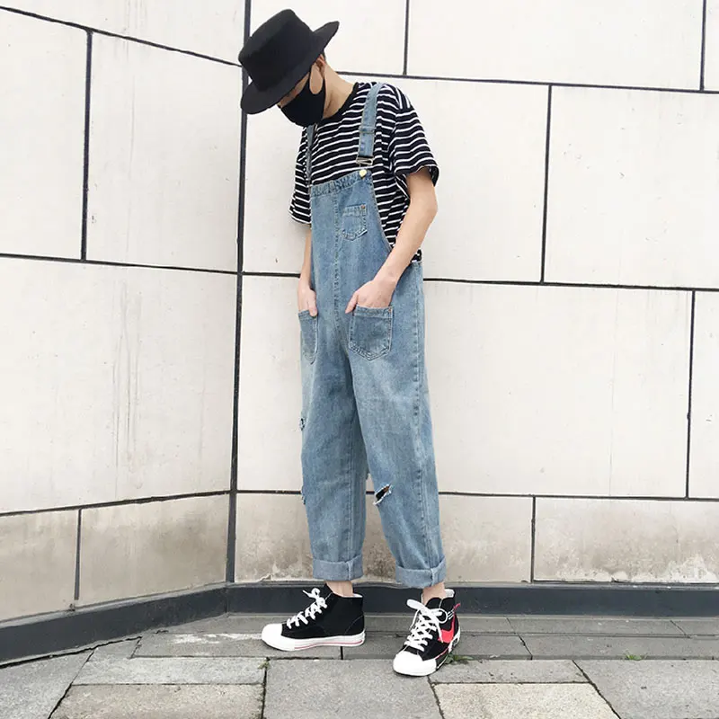 New Fashion Men's Ripped Jeans Jumpsuits Hi Street Distressed Denim Bib Overalls For Man Suspender Pants