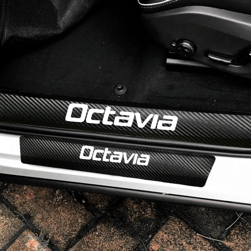 

4PCS/Set For Skoda Octavia Car PU Leather Door Sill Guard Protector Stickers Anti Scratch Cover Accessories