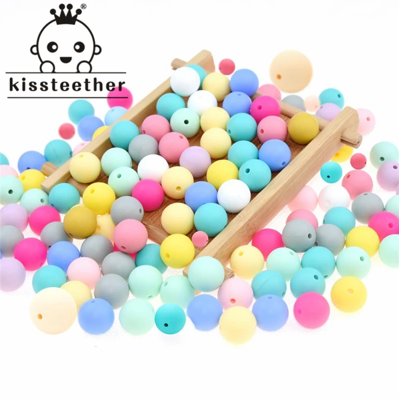 

100 шт., цепочка для прорезывания зубов, 12 мм, круглые силиконовые бусы