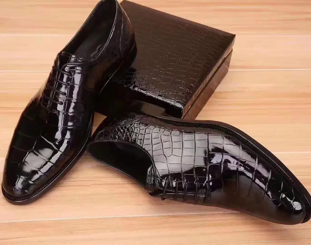 100% натуральная крокодиловая кожа модные мужские туфли с подкладкой из коровьей