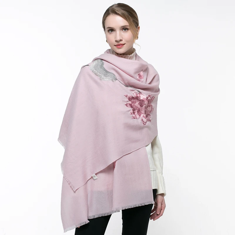 Женские 100% шерсть шарфы вышитые шали и обертывания для свадьбы дамы праздничный