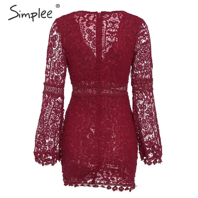 Simplee сексуальное кружевное платье с v-образным вырезом ТРАПЕЦИЕВИДНОЕ весеннее