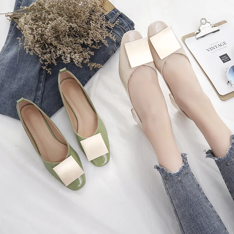 Женские туфли лодочки на среднем каблуке квадратный каблук пряжка без застежки