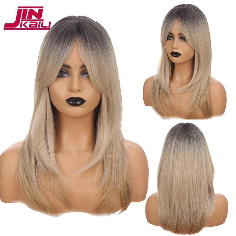 

Парик JINKAILI 20 ''из прямых синтетических волос, черный парик с Омбре, коричневый, светлый, искусственные волосы, парик средней длины для черных ...