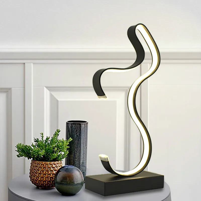 barato Simples E Moderno Led Espiral Lâmpada De Mesa Curvada Lâmpada Cabeceira Branco Fresco Luz Quente Para Sala Estar Cama Leitura Iluminação Wf1026