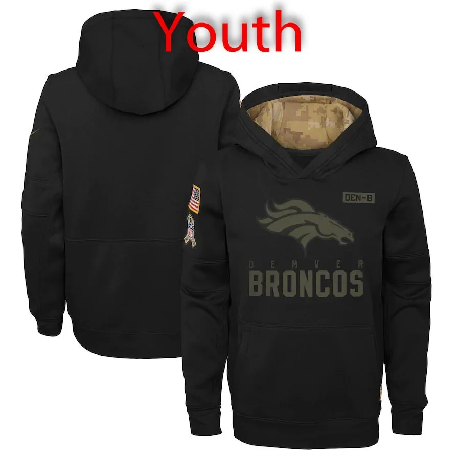 

Denver 2020 Salute to Service Broncos Men Women Youth Black Pullover Performance Hoodie