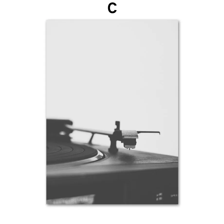

Black White Guitar Record Player Radio Wall Art Canvas Painting Nordic Posters And Prints Wall Pictures For Living Room Decor