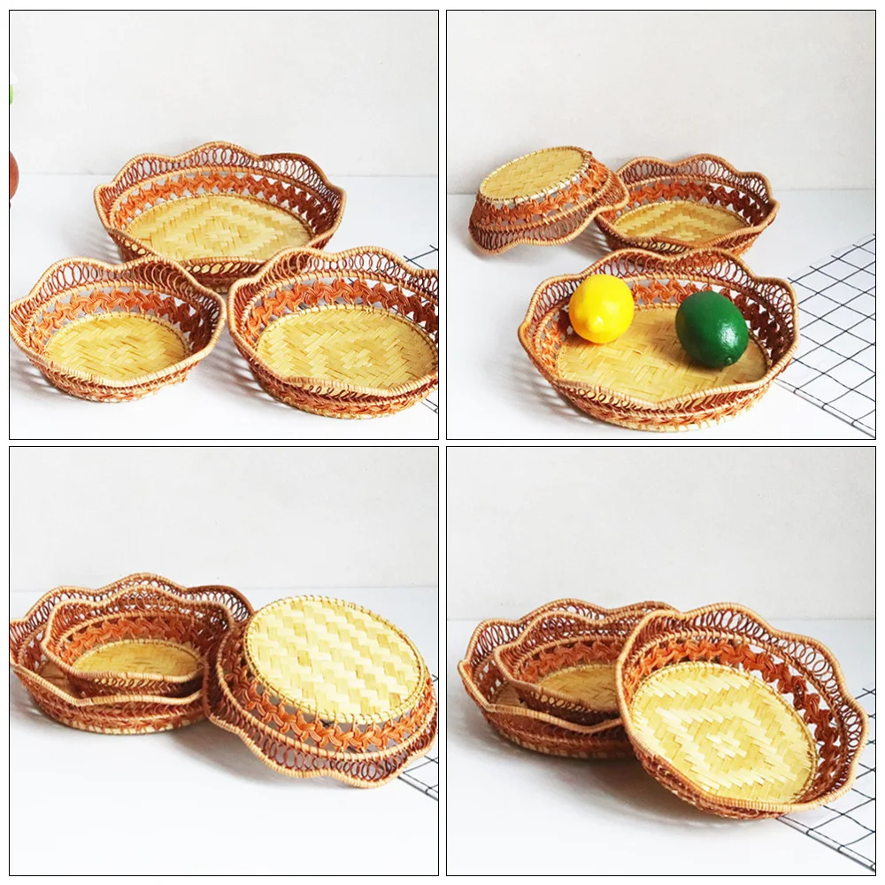 

1Pc Rattan Woven Storage Basket Home Fruit Basket Party Serving Basket Khaki