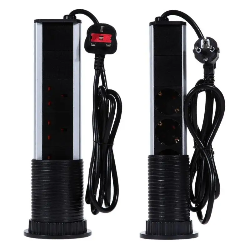 Выдвижная электрическая розетка 220 В 3 штекера 2 USB-порта для кухонного стола