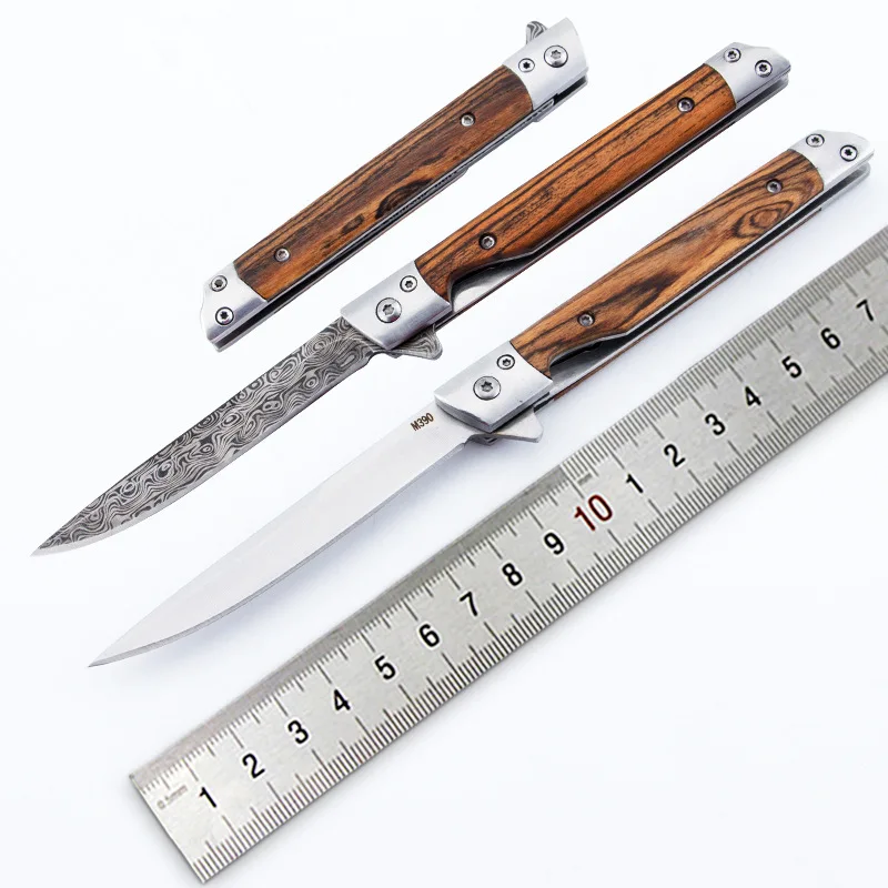 Складной нож Карманный шеф-повар из дамасской кожи для самообороны кемпинга