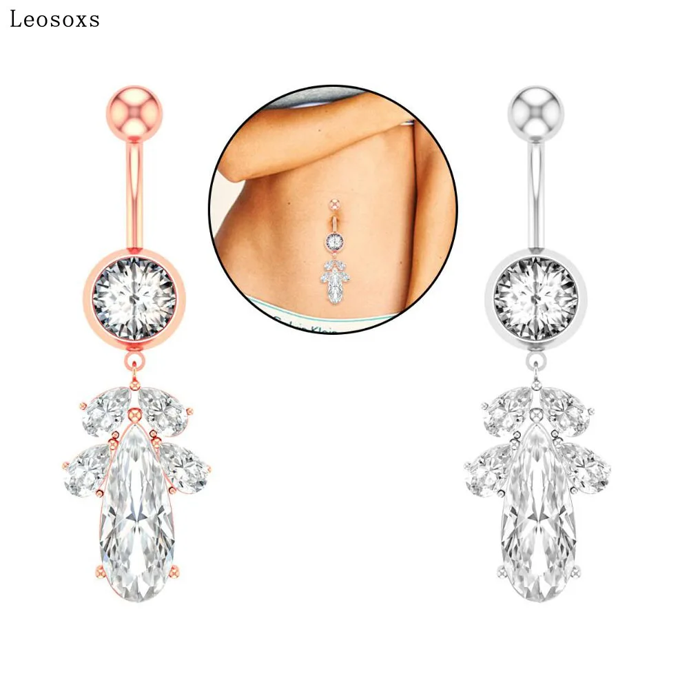 

Leosoxs 1piece Hot sale new leaf water drop navel ring navel nail piercing jewelry
