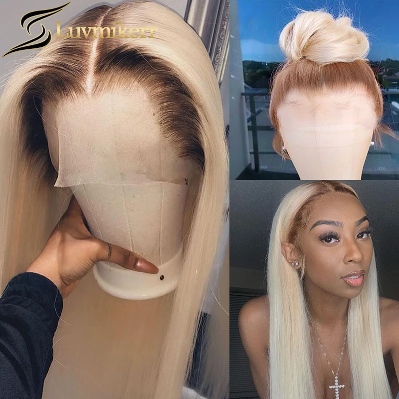 Парик коричневый прямой блонд с эффектом омбре 13x5 парик из человеческих волос HD