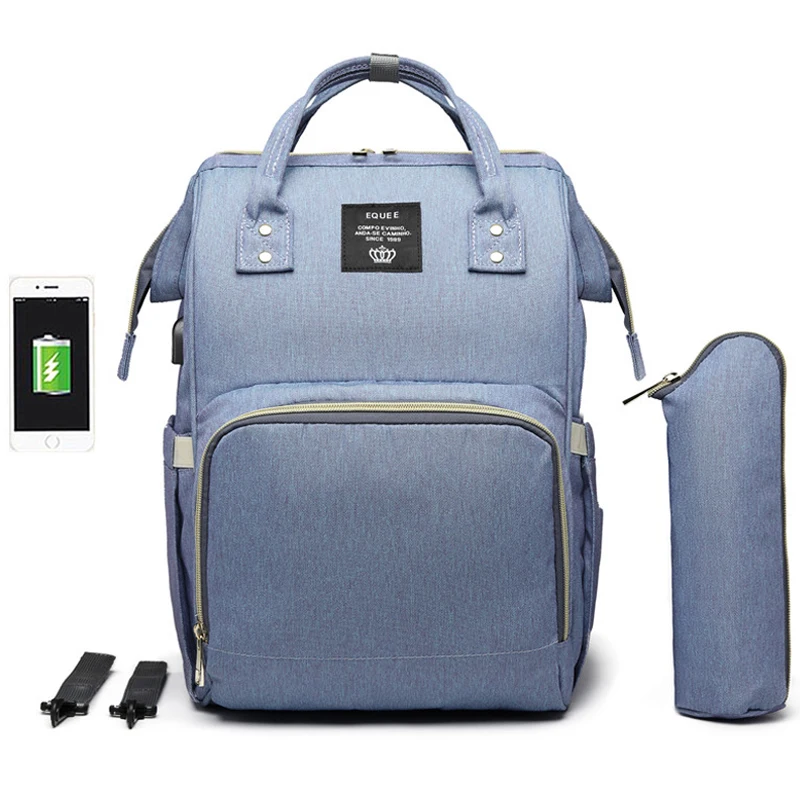 M01-USB-light blue Модная сумка для подгузников для мам, Большая вместительная сумка для подгузников, дорожный рюкзак для кормления, сумка для ухода за ребенком, женская модная дорожная сумка - Цвет: M01-USB-light blue