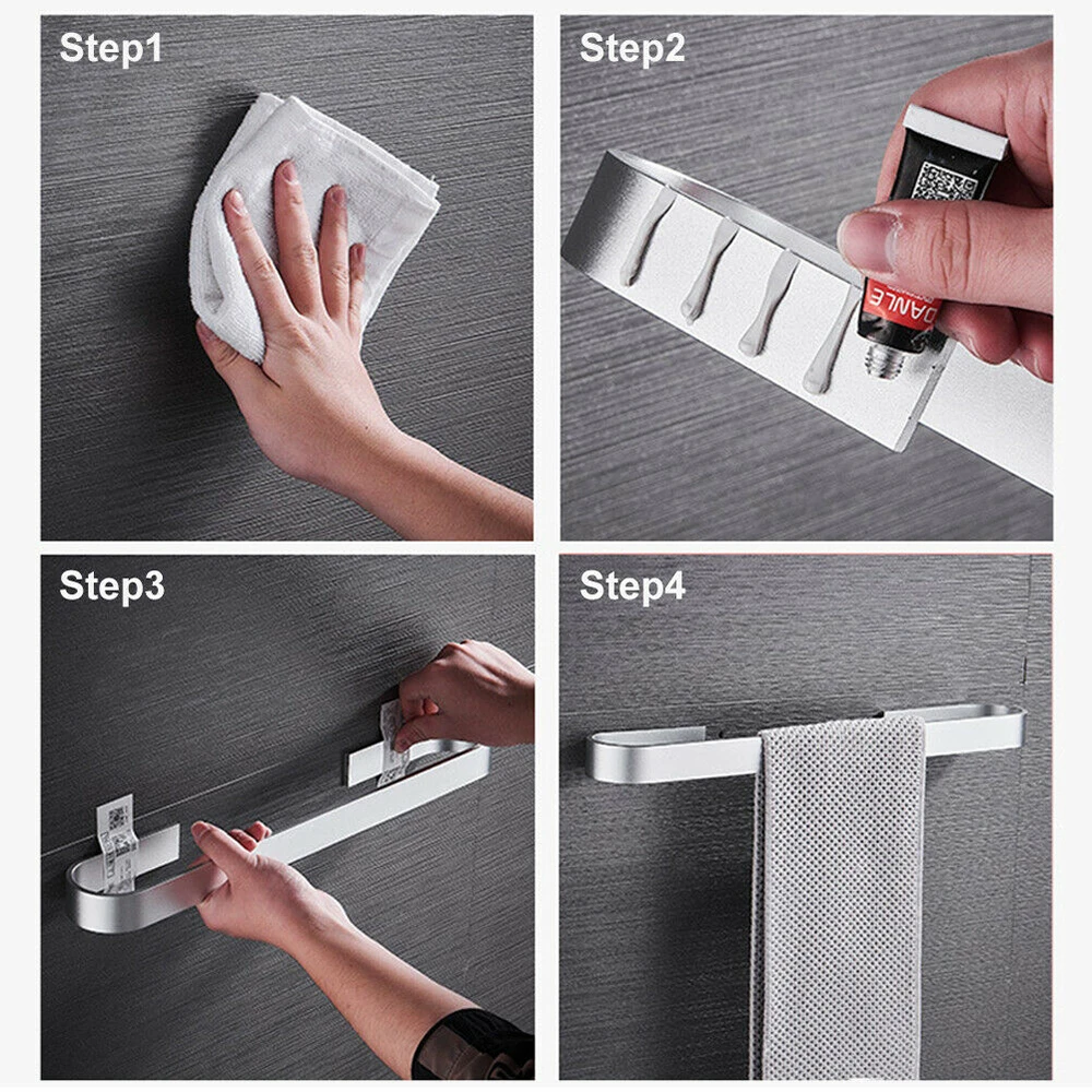 

Bathroom Towel Holder Towel Rack Hanger Waterproof Wall Mounted Single Bar Hanging Rack Organizer Kitchen Bathroom Storage Shelf