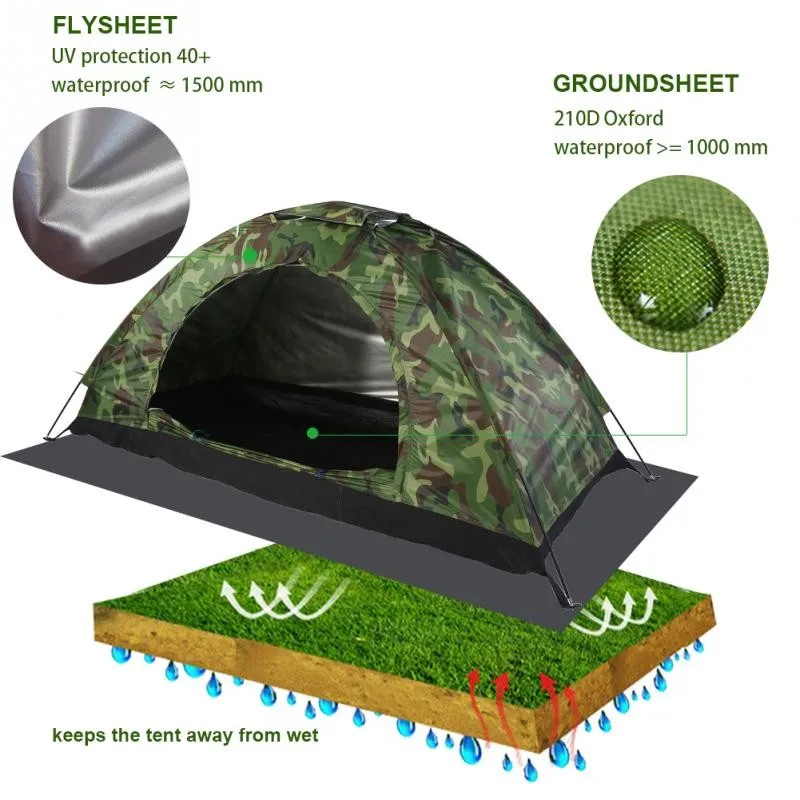 Camping Tent Camouflage Beach Ultralight Outdoor Single Layer Military Sun Shade Shelter Hiking Travel waterproof | Спорт и