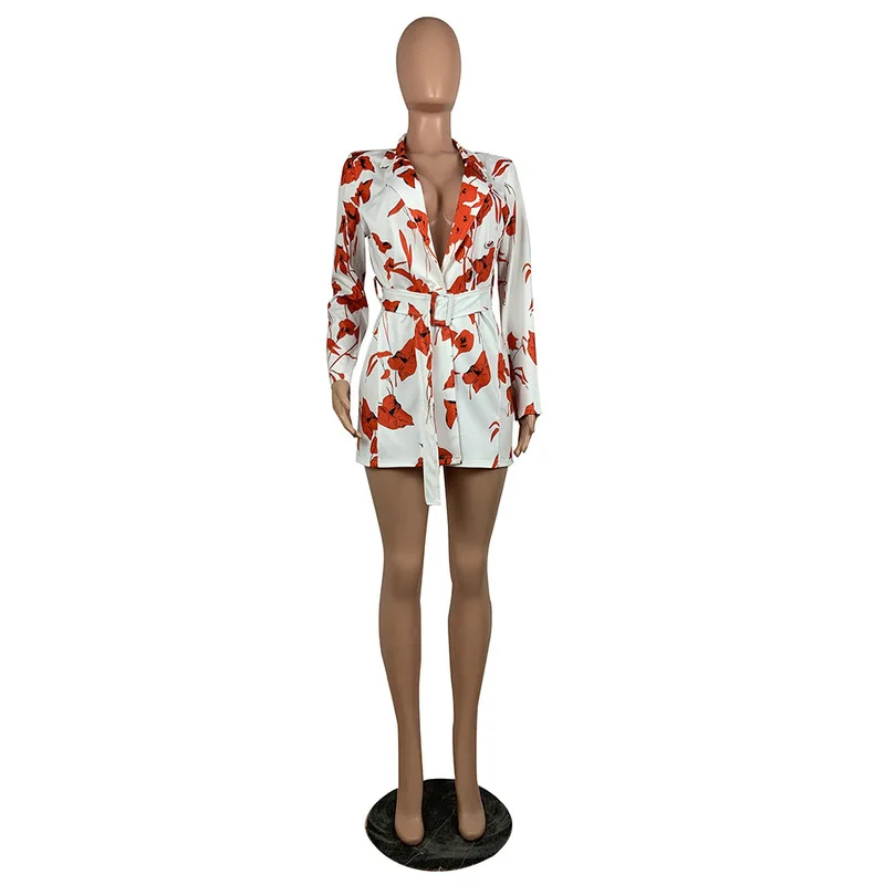 

Women Street Fashion Long Blazers Red Flower Single Breasted Sashes Suits 2021 White Spring Autumn New Blazer Indie Aesthetics