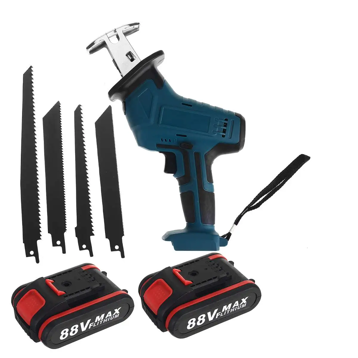 

88V Cordless Reciprocating Saw With 4 Blades Rechargeable Electric Saw for Sawing Branches Metal PVC Wood Cutting Machine Tool