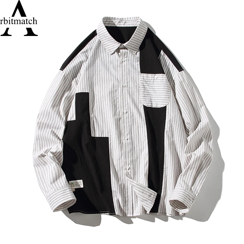 

Arbitmatch Hip Hop Autumn Pattern Texture Stitching Long Sleeve Shirts Coat Men Fashion Streetwear Male Hipster Shirts Tops
