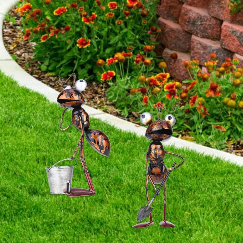 

Ant Sculpture Iron Cartoon Ant with Bucket Catalpa Succulent Flower Pot Storage LXAF
