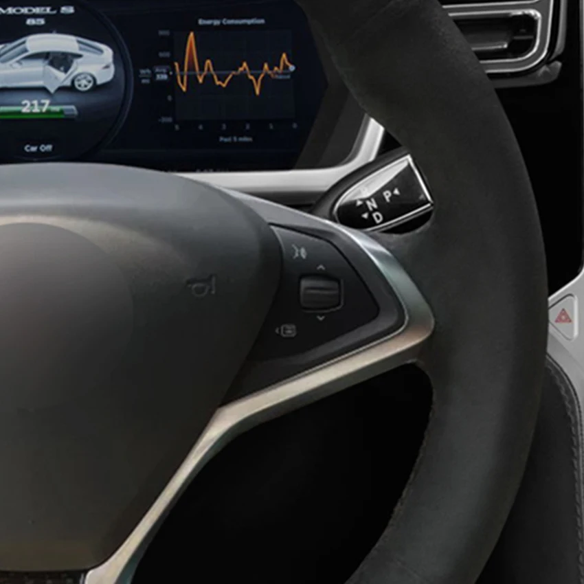 

LQTENLEO Black Suede Hand Car Steering Wheel Cover For Tesla Model S 2009-2018 Tesla Model X 2012 2013 2014 2015 2016 2017 2018